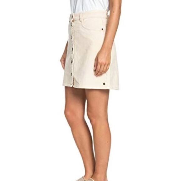 Roxy Unforgettable Button Down Front Ivory Cream Mini Skirt Size Large - Picture 3 of 7